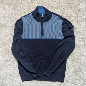 Fairlane Mens M Navy 1/4 Zip Golf Pullover Sweater Cotton Cashmere Blend